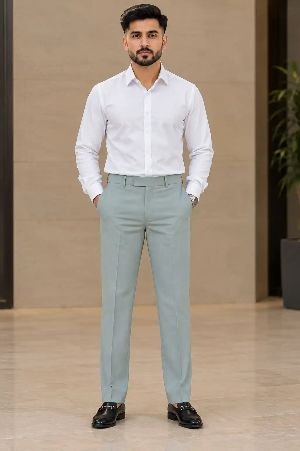 Sage Blue Formal Straight Fit Pant
