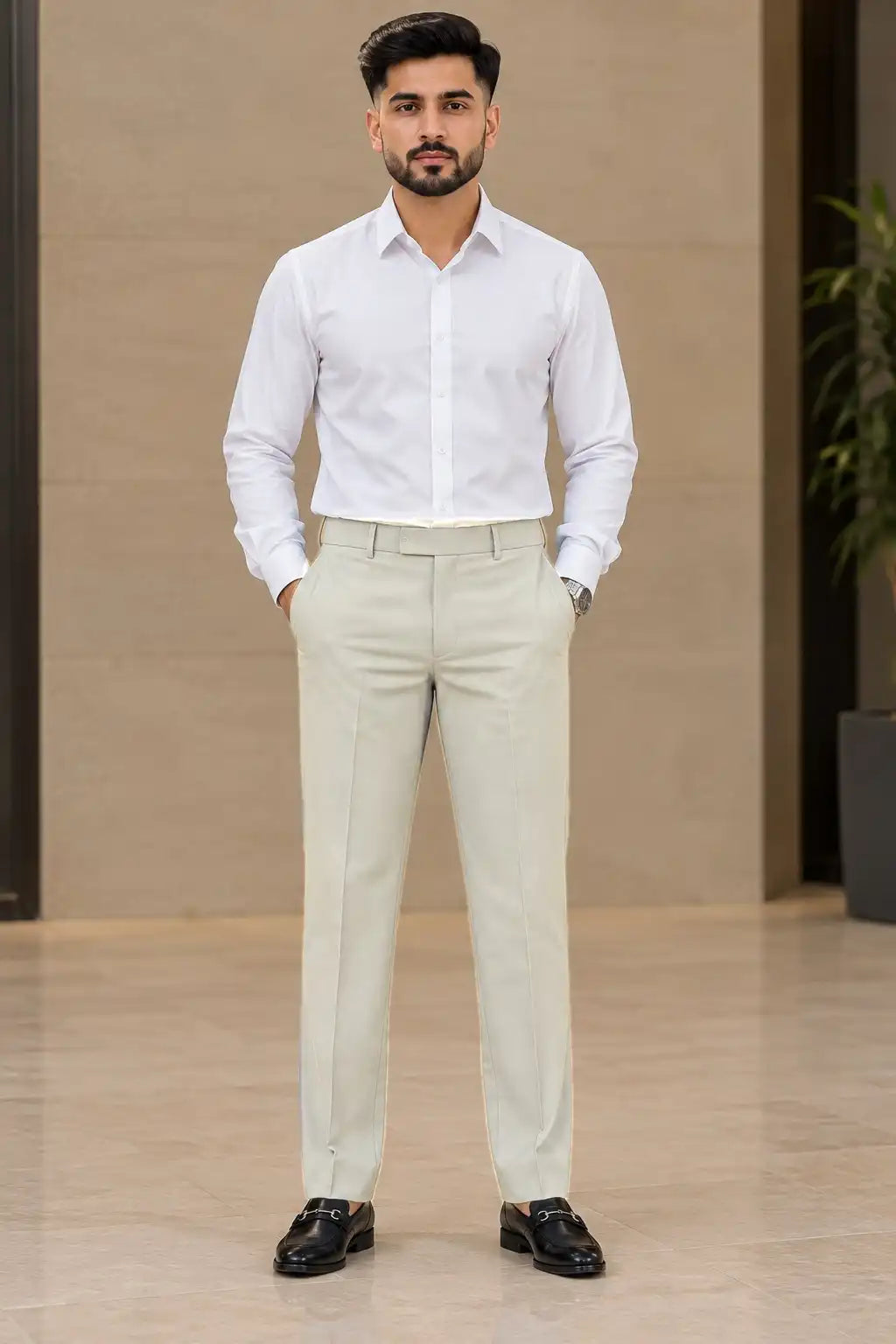 Warm Beige Formal Straight Fit Pant