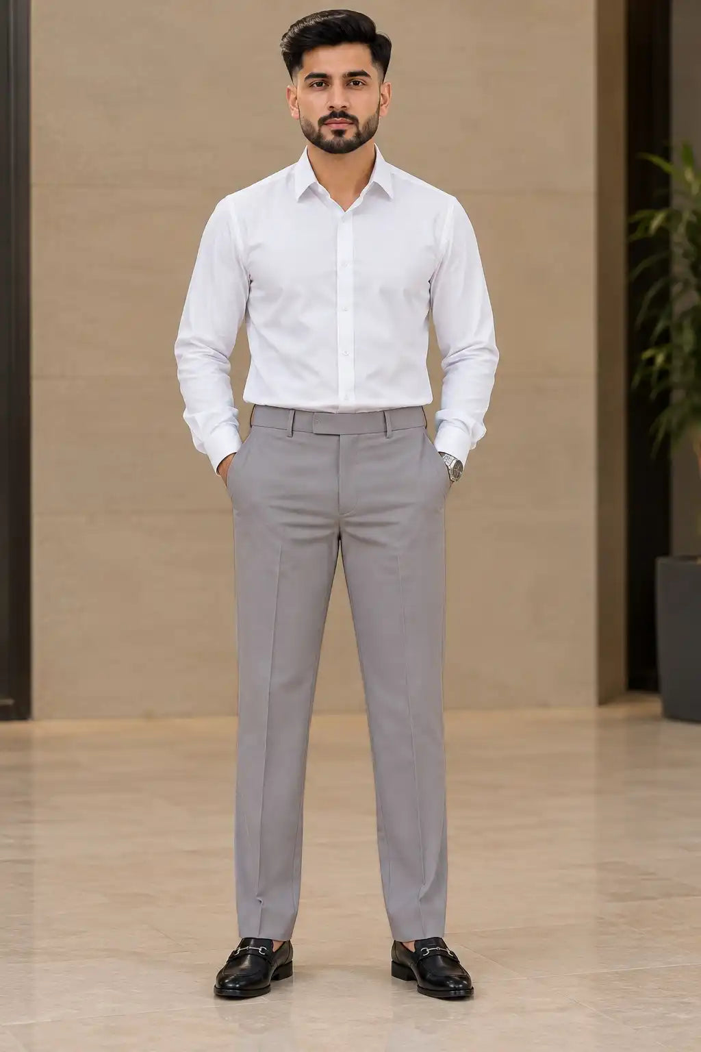Mauve Grey Formal Straight Fit Pant