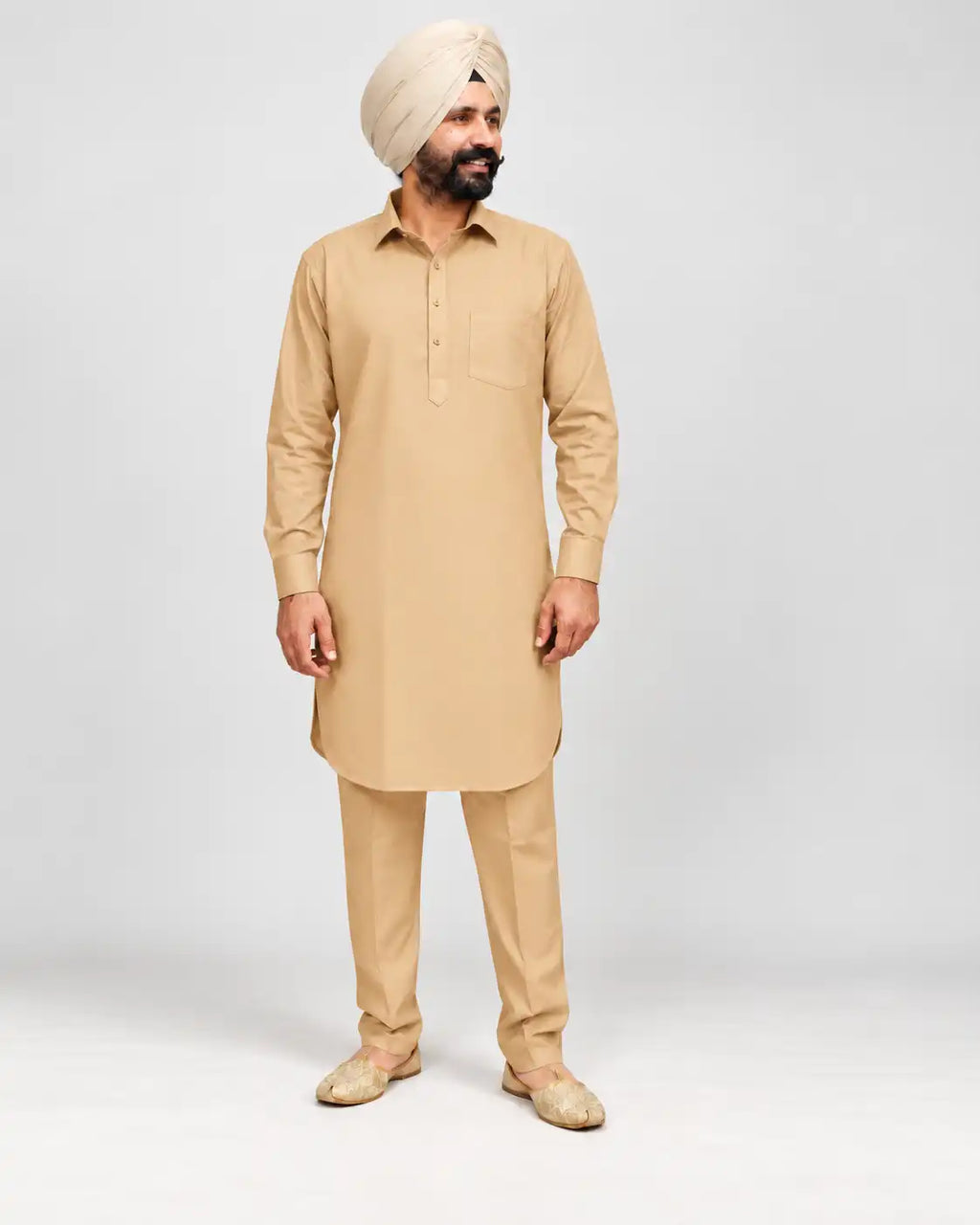 Golden Giza Cotton Kurta Pajama (Shirt Style Collar)