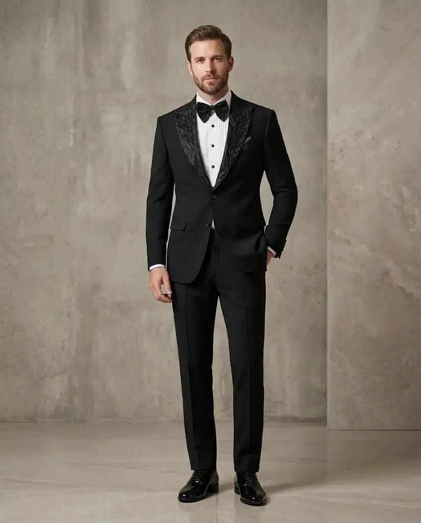Neck Embroidery Black Tuxedo