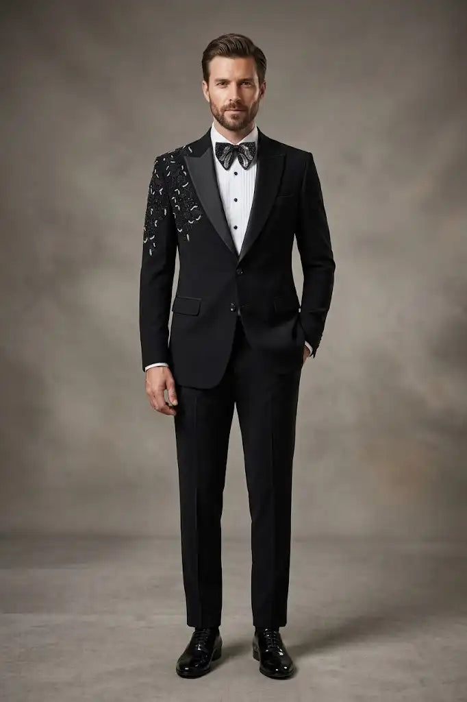 Right Shoulder Embroided Black Tuxedo