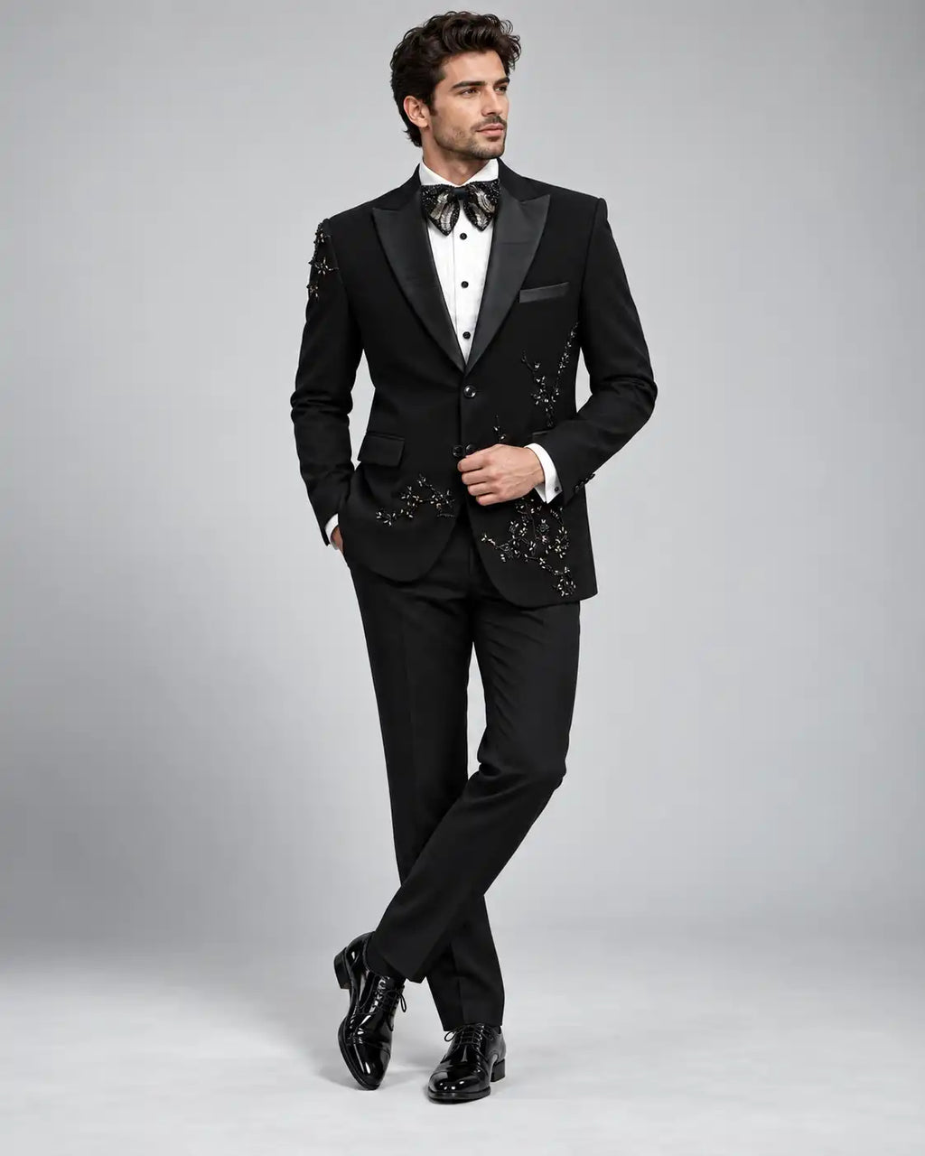 Right Shoulder & Bottom Embroided Black Tuxedo