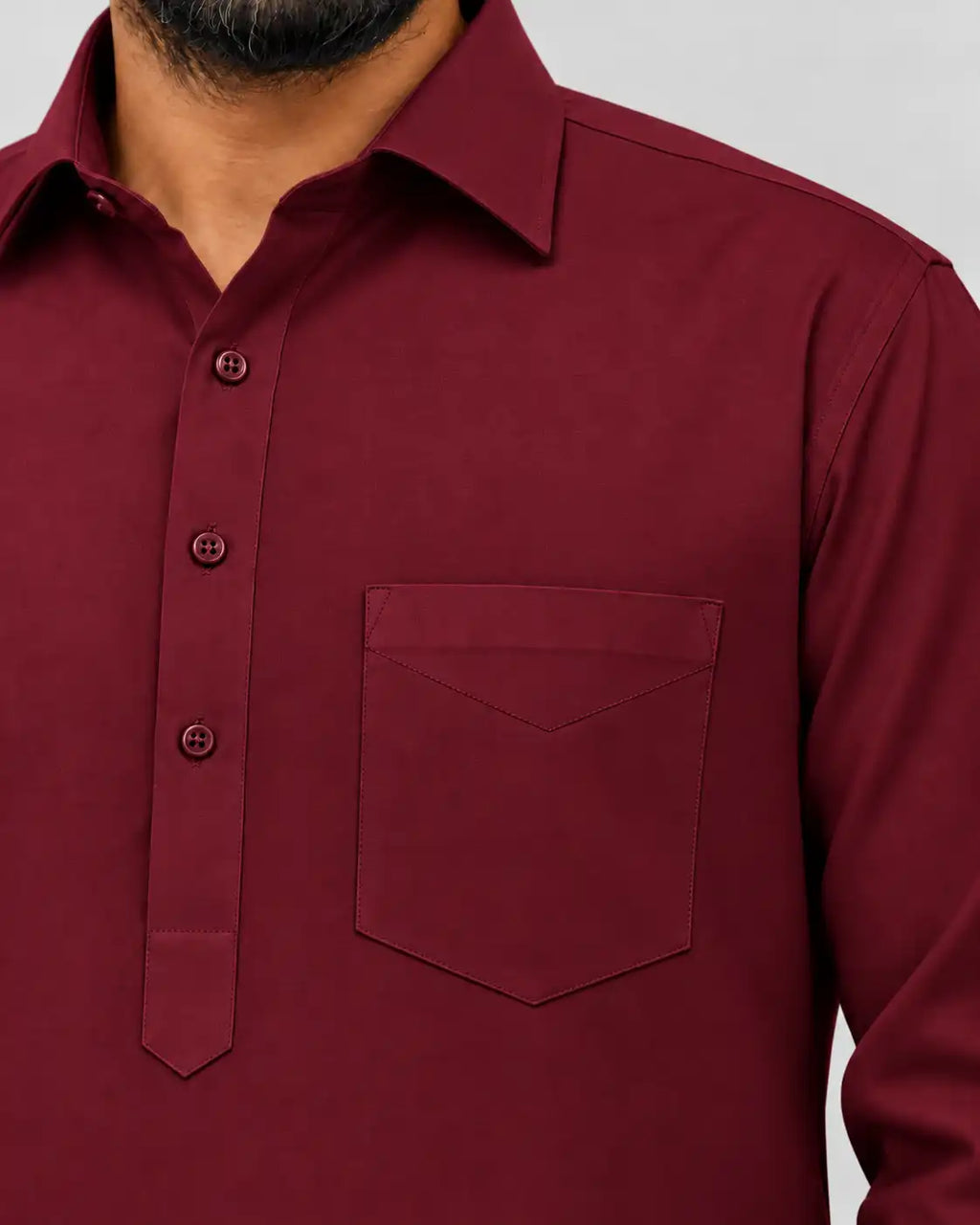 Maroon Giza Cotton Kurta Pajama (Shirt Style Collar)