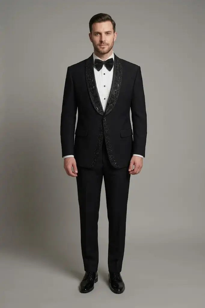 Neck Full Embroided Black Tuxedo