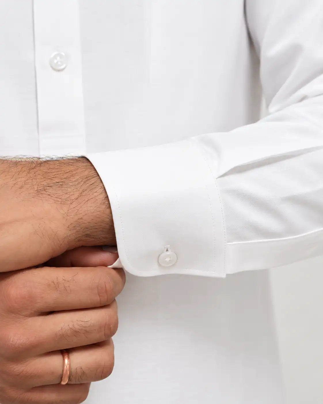 White Giza Cotton Kurta Pajama (Shirt Style Collar)