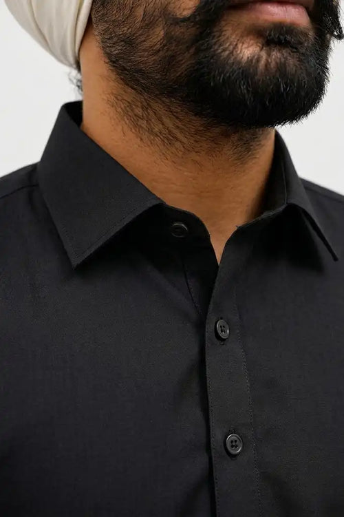 Black Giza Cotton Kurta Pajama (Shirt Style Collar)