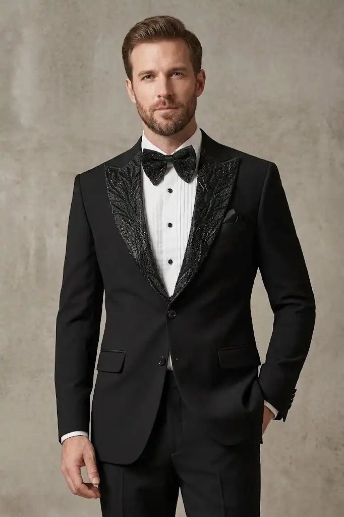 Neck Embroidery Black Tuxedo