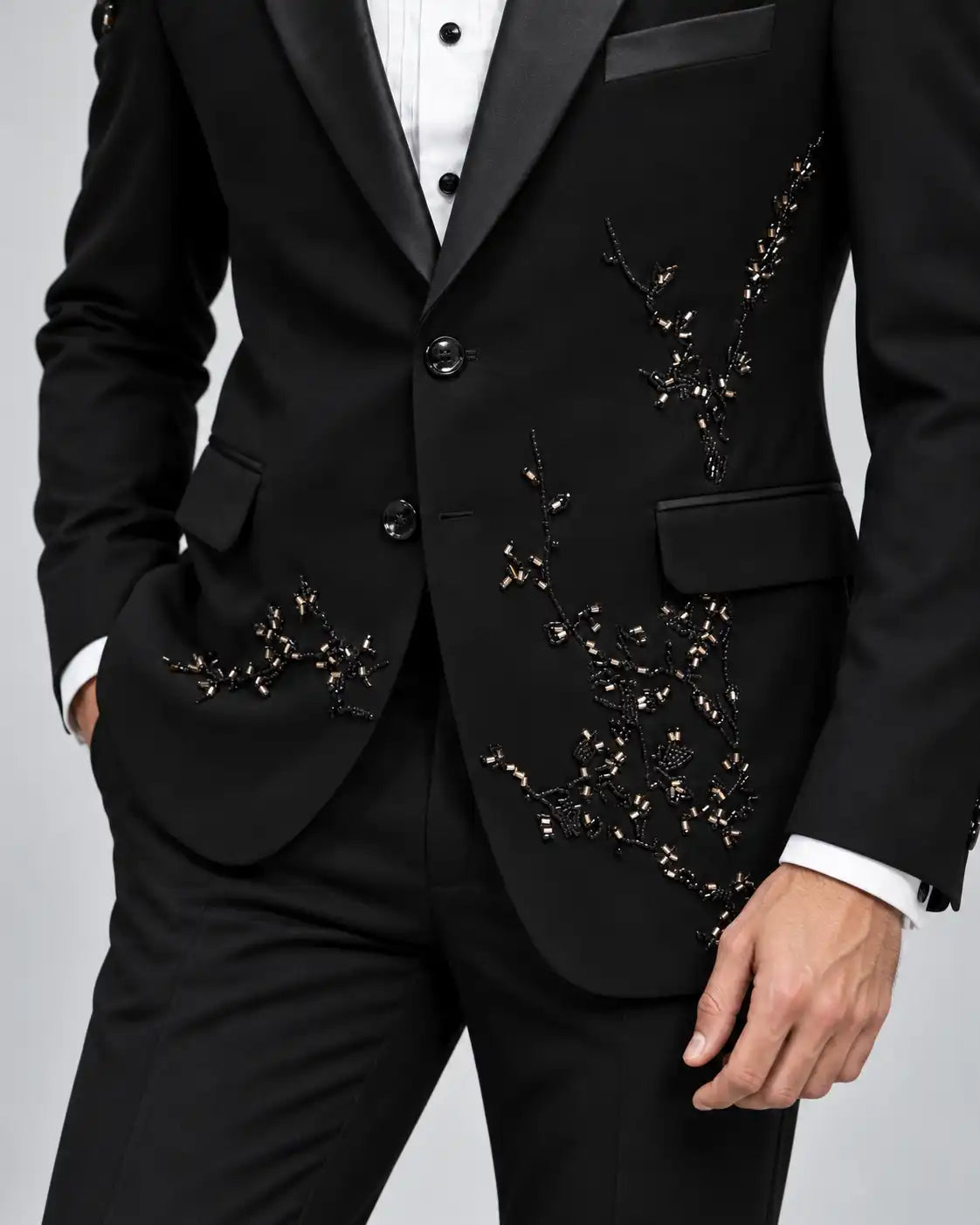 Right Shoulder & Bottom Embroided Black Tuxedo