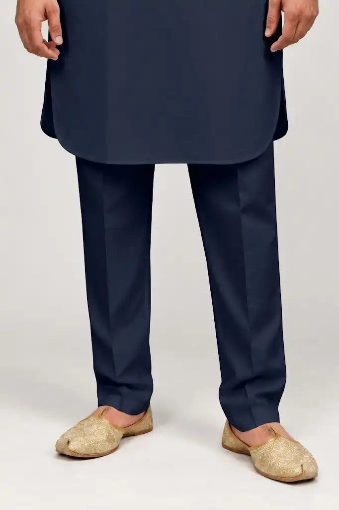 Blue Giza Cotton Kurta Pajama (Shirt Style Collar)