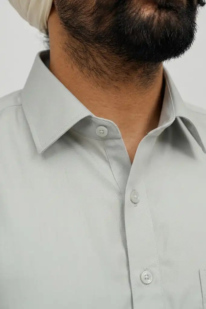 Grey Giza Cotton Kurta Pajama (Shirt Style Collar)