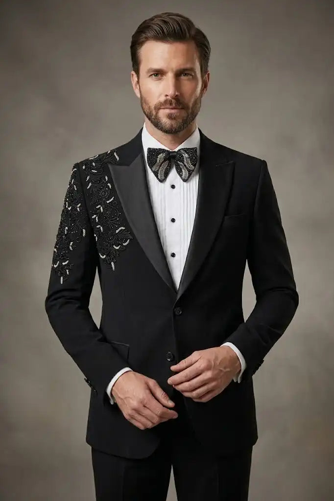 Right Shoulder Embroided Black Tuxedo