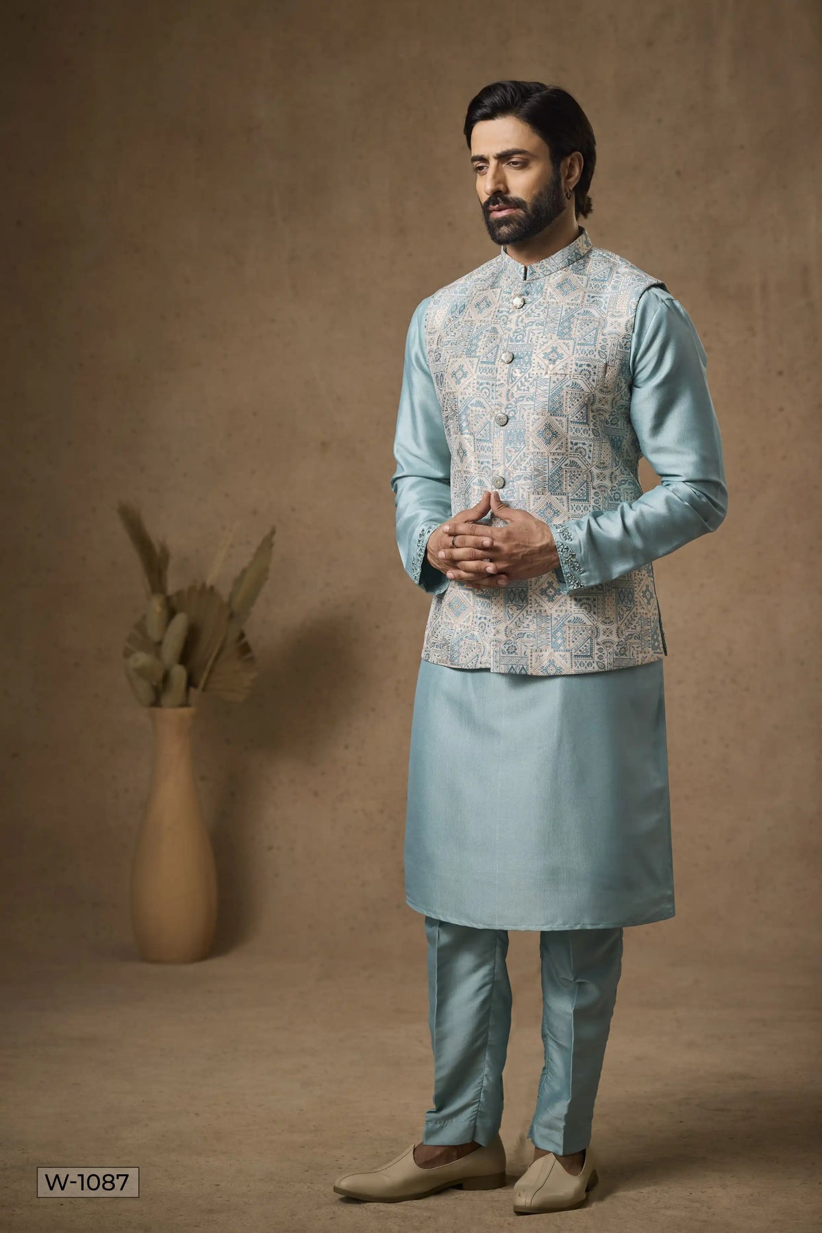 Kurta Pajama & Vest - W-1087