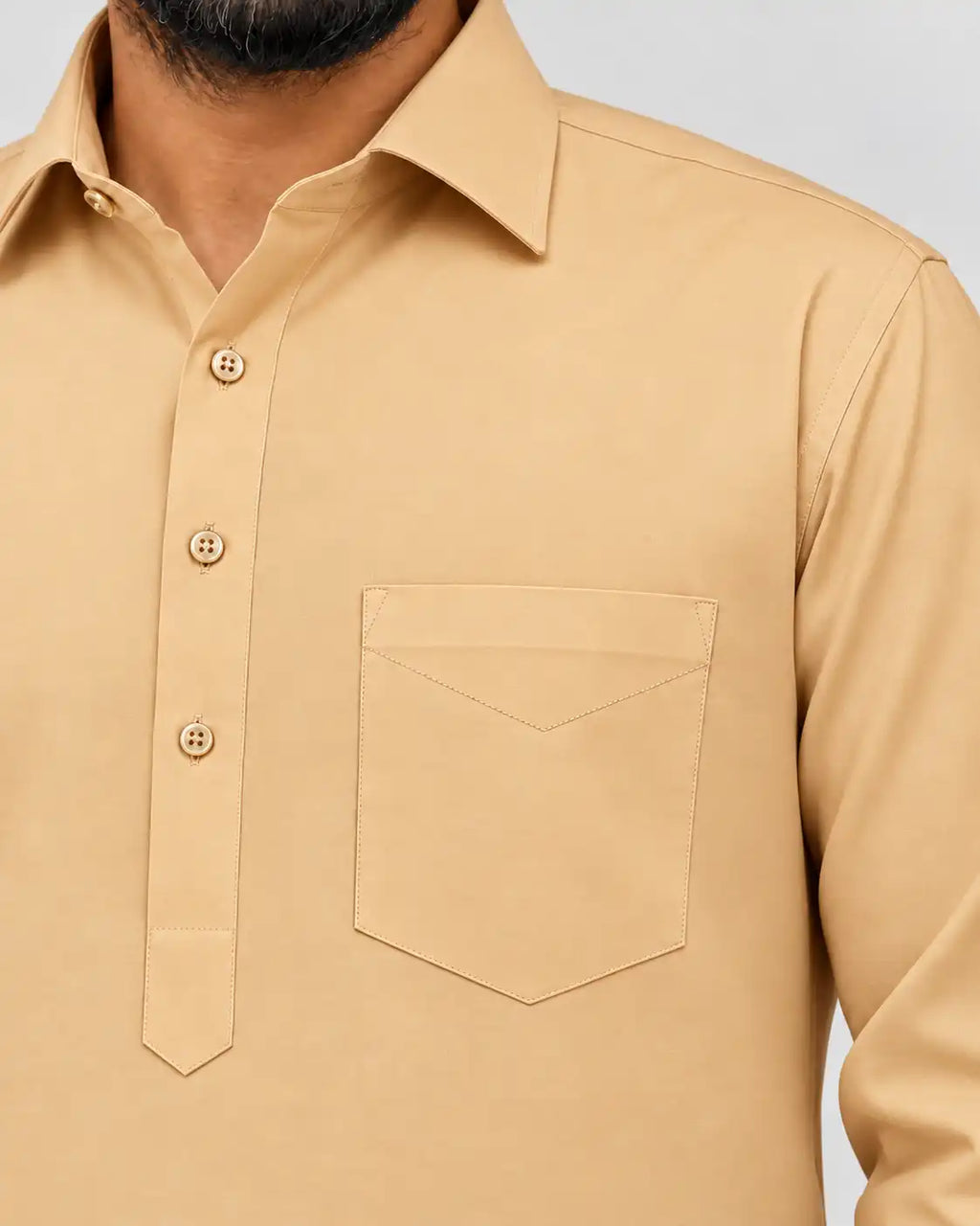 Golden Giza Cotton Kurta Pajama (Shirt Style Collar)