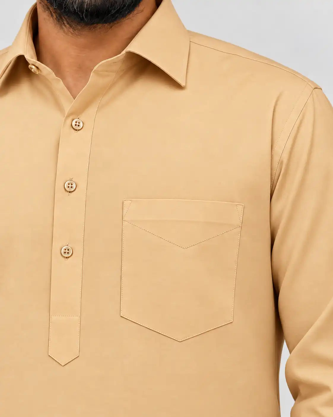 Golden Giza Cotton Kurta Pajama (Shirt Style Collar)