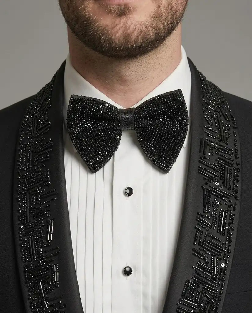Neck Full Embroided Black Tuxedo