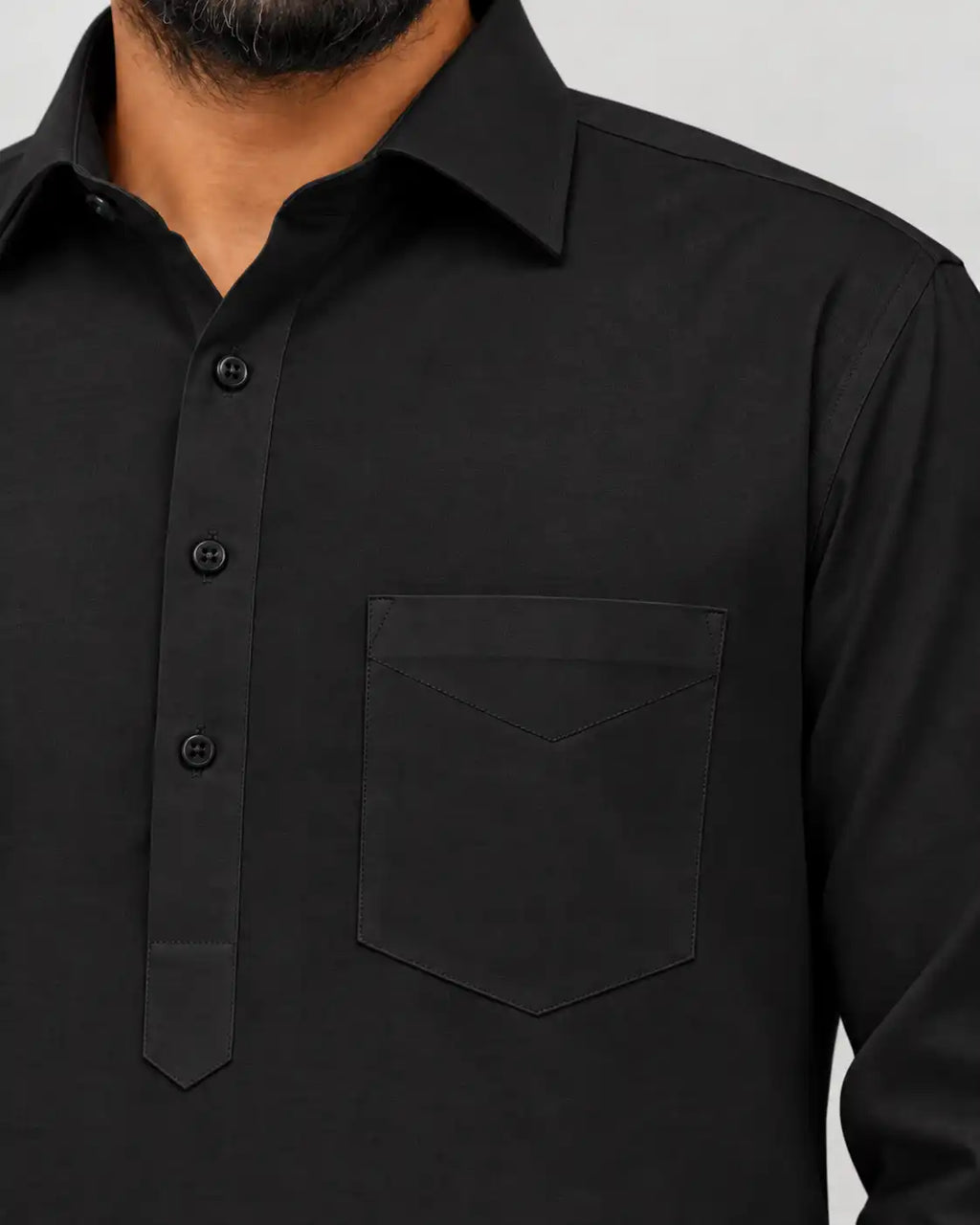 Black Giza Cotton Kurta Pajama (Shirt Style Collar)