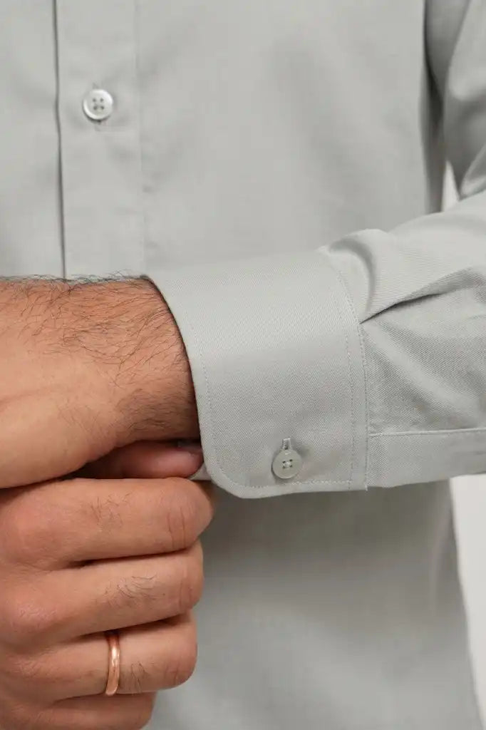 Grey Giza Cotton Kurta Pajama (Shirt Style Collar)