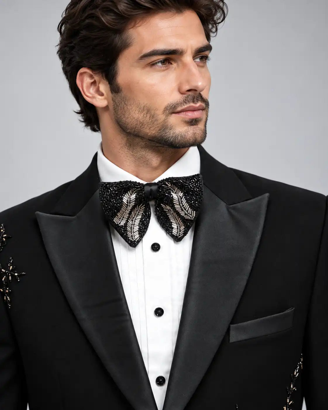 Right Shoulder & Bottom Embroided Black Tuxedo