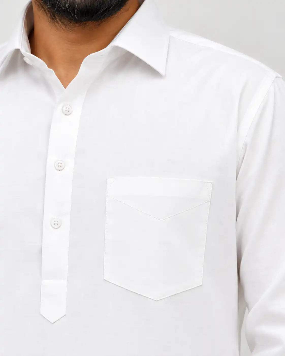 White Giza Cotton Kurta Pajama (Shirt Style Collar)