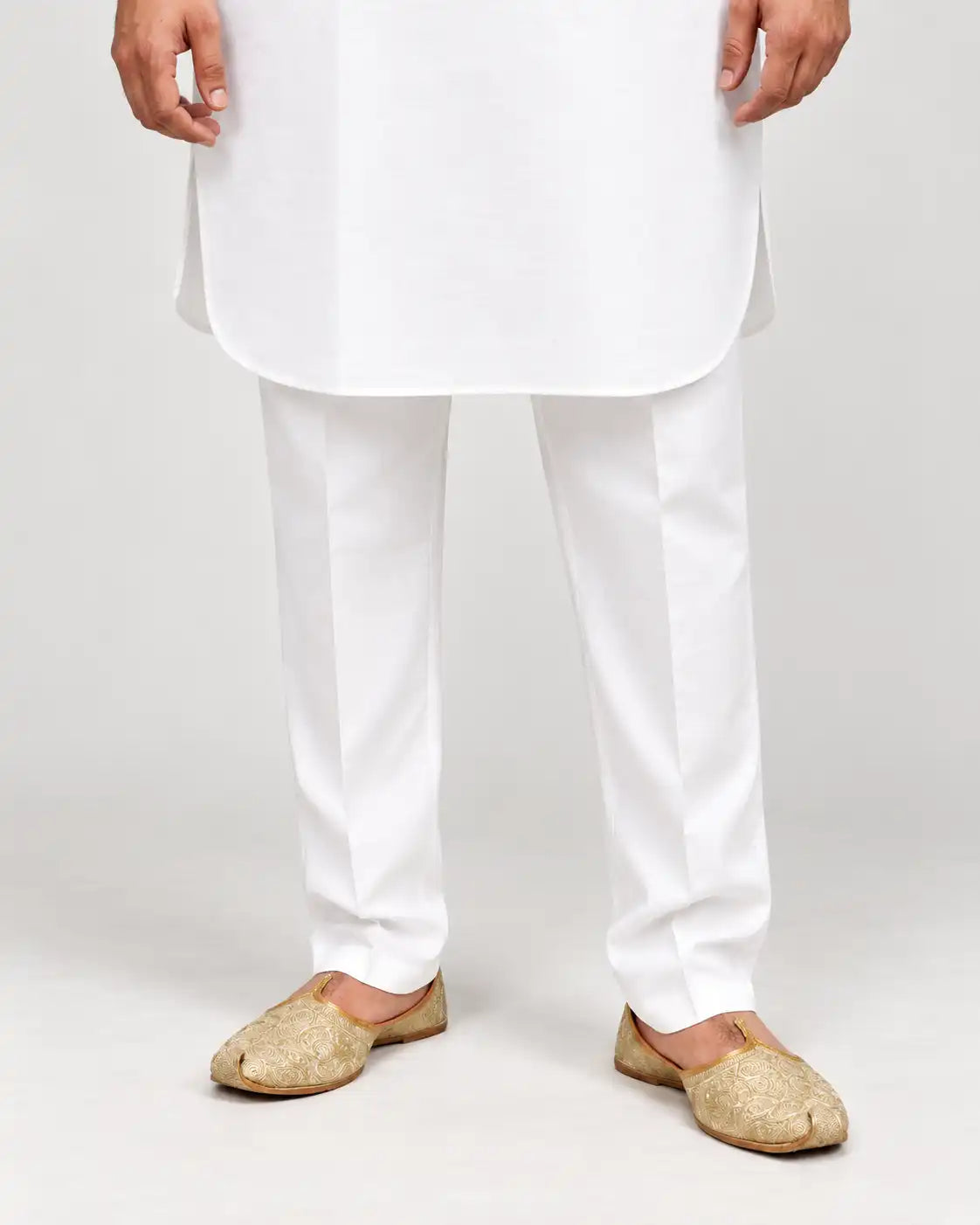 White Giza Cotton Kurta Pajama (Shirt Style Collar)