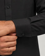 Black Giza Cotton Kurta Pajama (Shirt Style Collar)