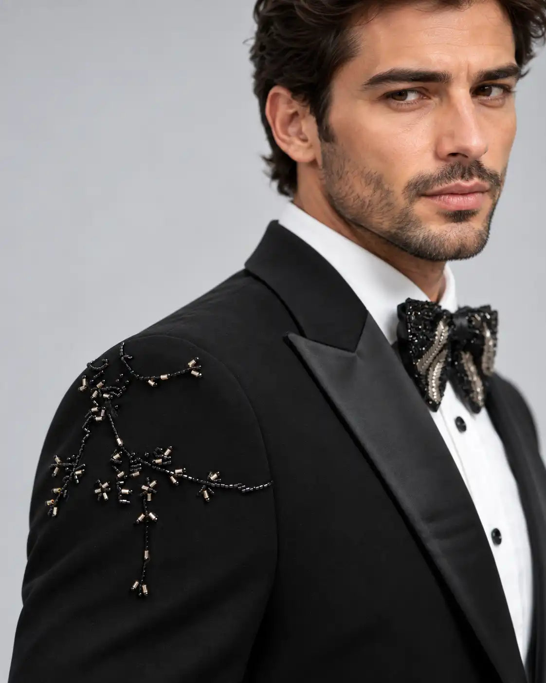 Right Shoulder & Bottom Embroided Black Tuxedo