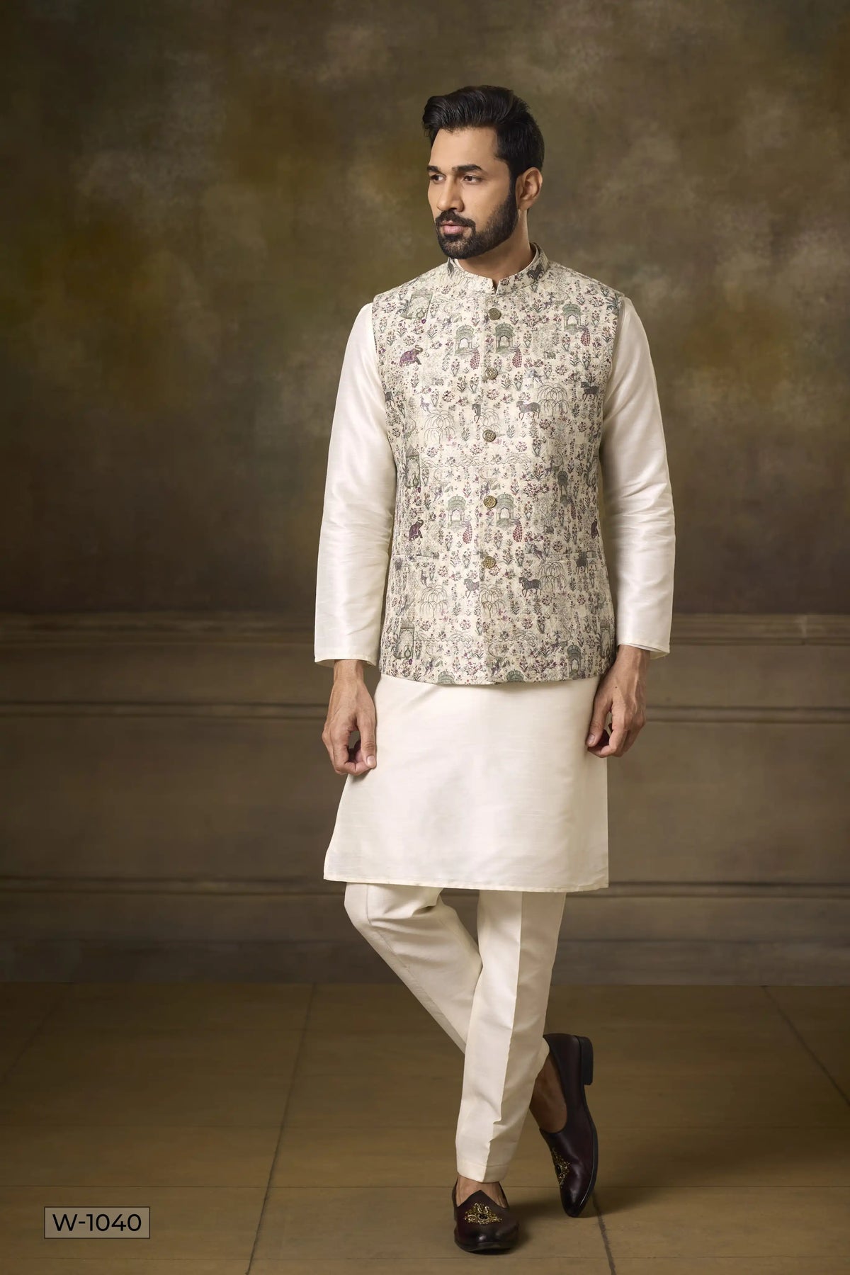 Kurta Pajama & Vest - W-1040