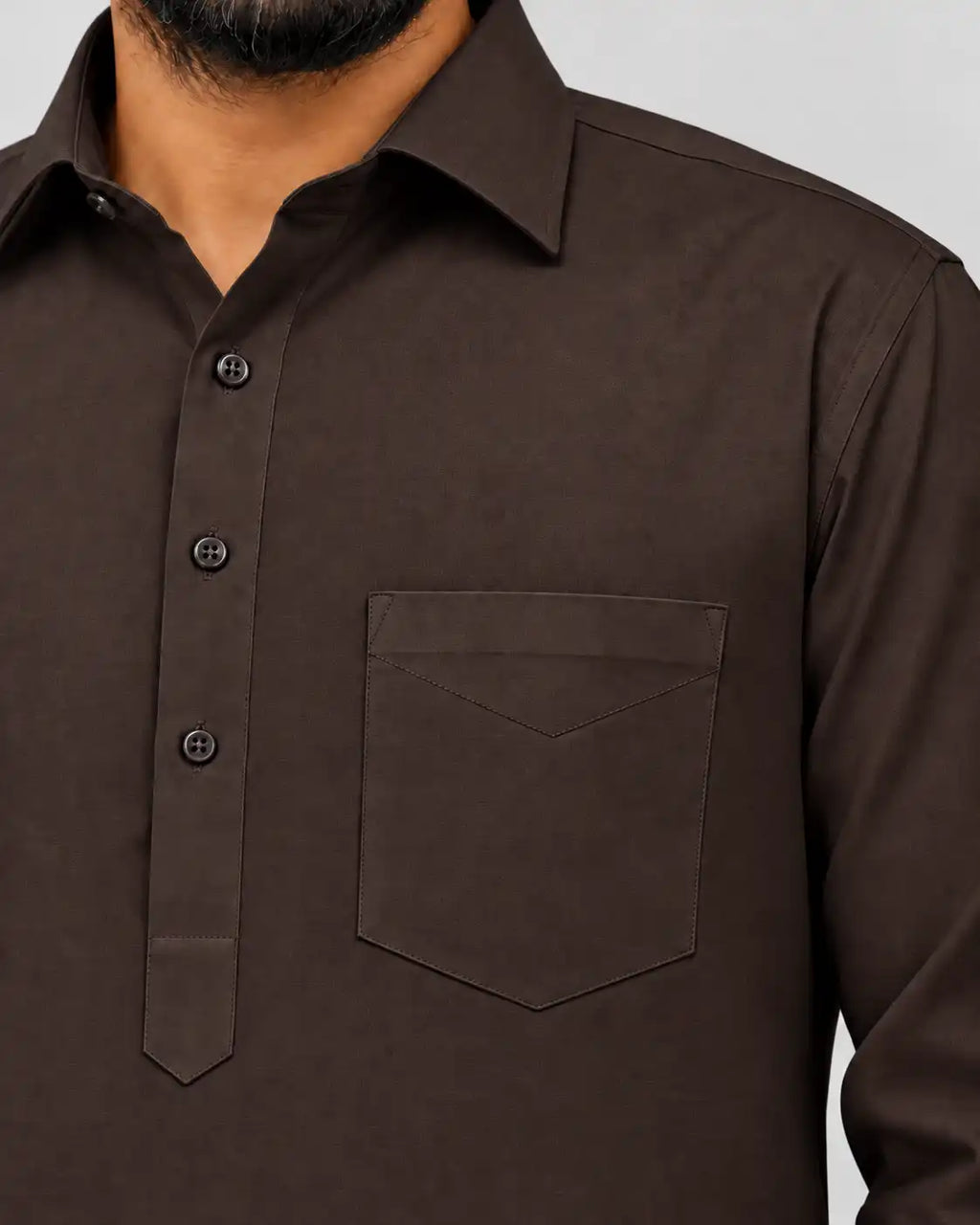 Brown Giza Cotton Kurta Pajama (Shirt Style Collar)