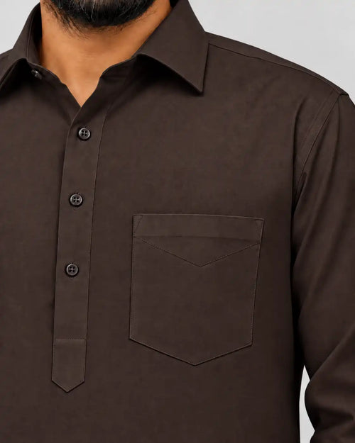 Brown Giza Cotton Kurta Pajama (Shirt Style Collar)