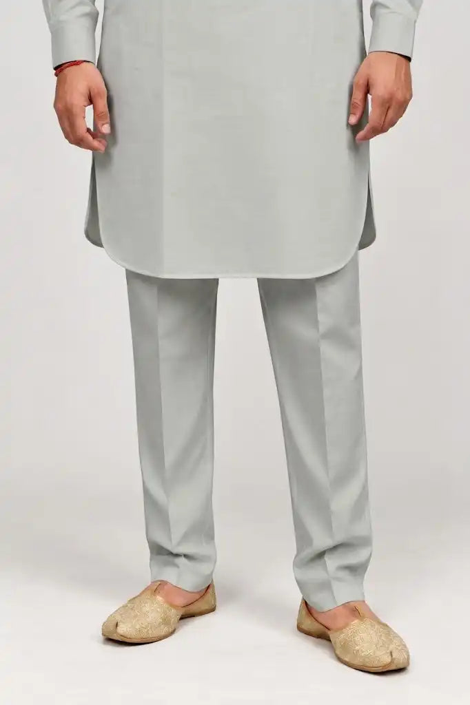 Grey Giza Cotton Kurta Pajama (Shirt Style Collar)