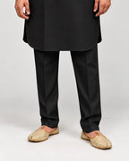 Black Giza Cotton Kurta Pajama (Shirt Style Collar)