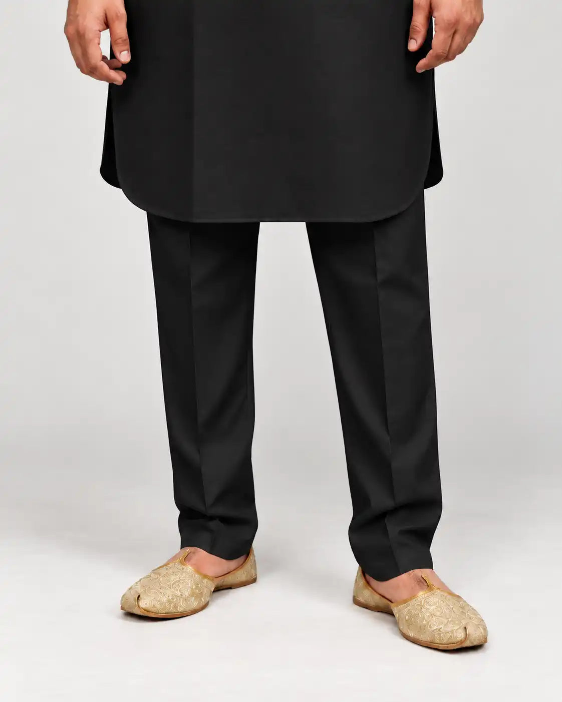 Black Giza Cotton Kurta Pajama (Shirt Style Collar)