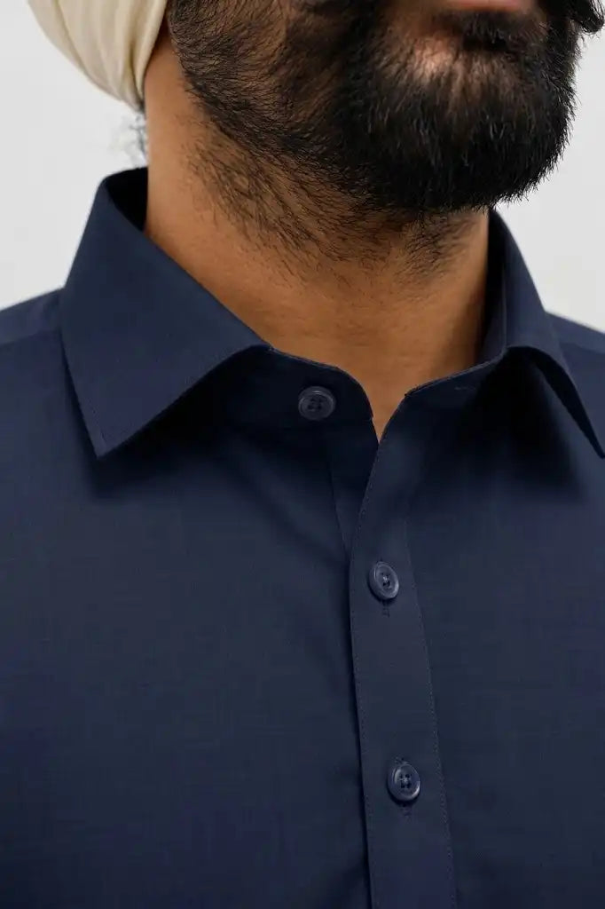 Blue Giza Cotton Kurta Pajama (Shirt Style Collar)