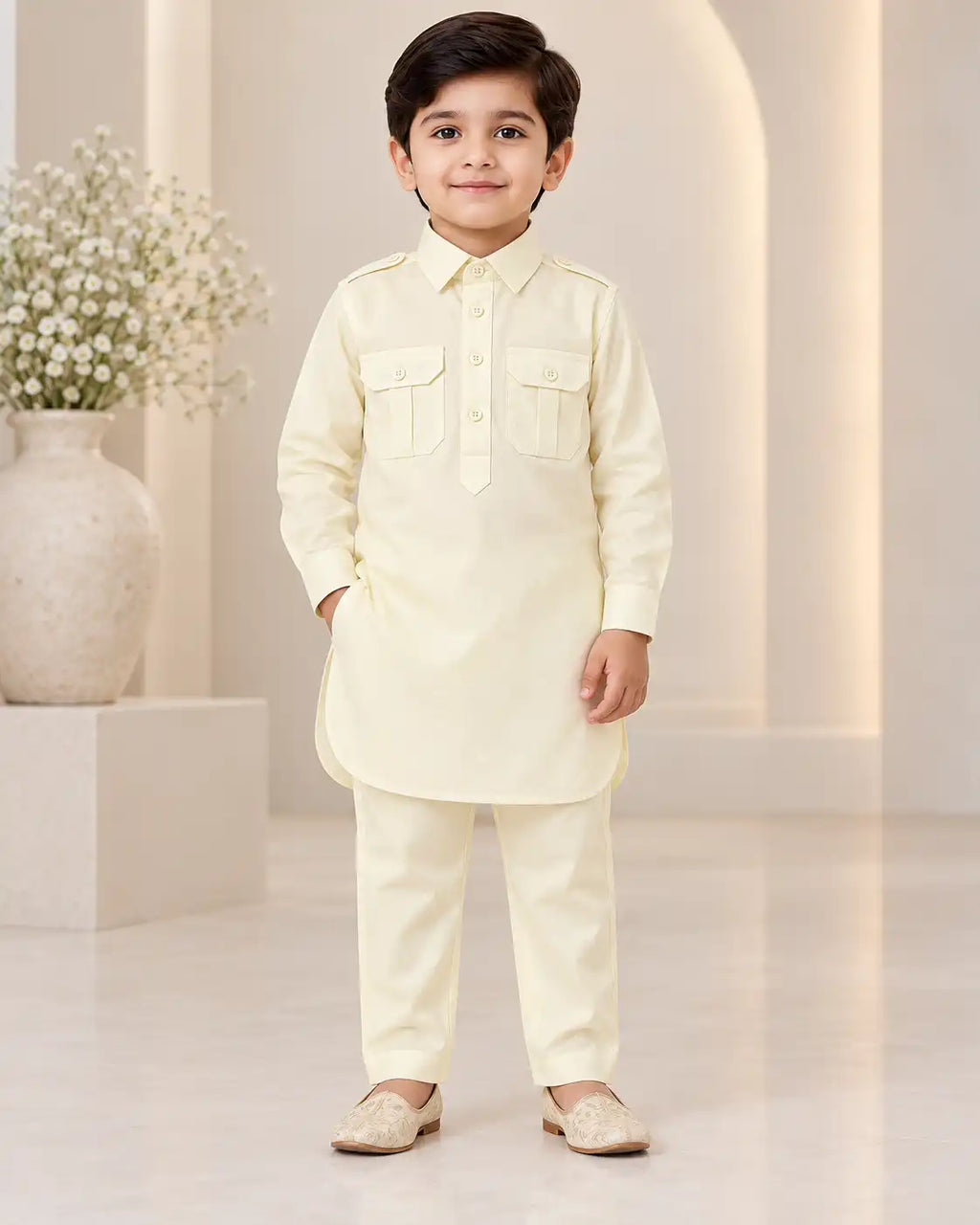 Kids Creme Kurta Pajama
