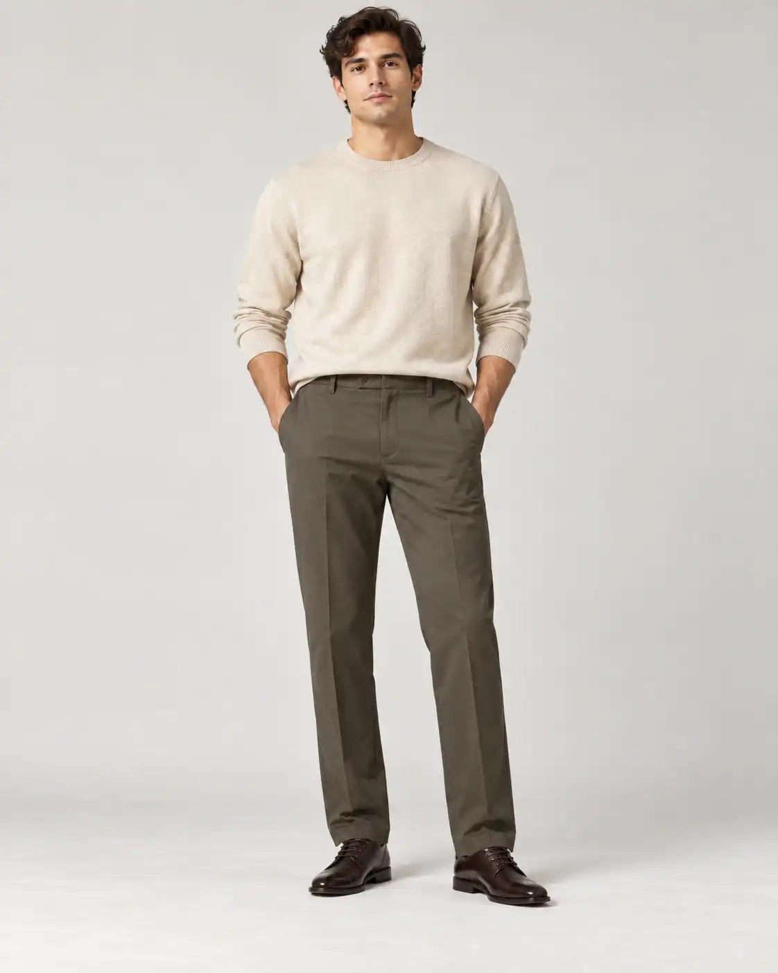 Brown Green Formal Straight Fit Pant