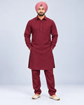 Maroon Giza Cotton Kurta Pajama (Shirt Style Collar)