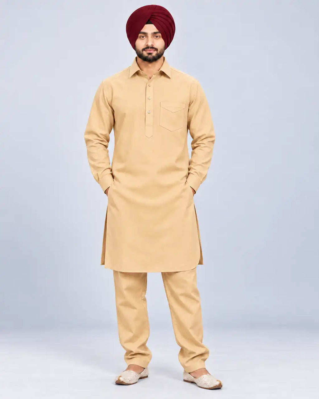 Golden Giza Cotton Kurta Pajama (Shirt Style Collar)