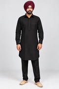 Black Giza Cotton Kurta Pajama (Shirt Style Collar)