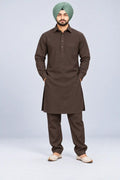 Brown Giza Cotton Kurta Pajama (Shirt Style Collar)