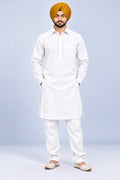 White Giza Cotton Kurta Pajama (Shirt Style Collar)